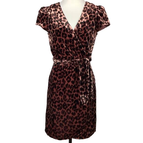J, Crew Drapey Velvet Rose Leopard Print Pink Black Belted Wrap Dress sz 2 - Picture 7 of 14
